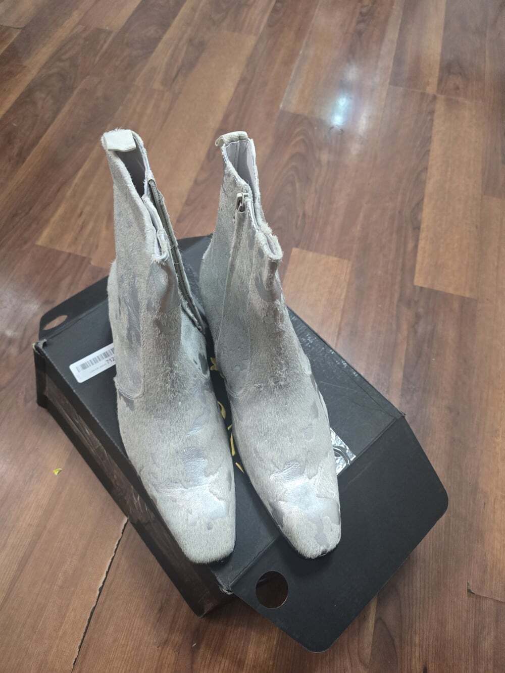 OSSTONE Silver Leather Chelsea Horse Hair Dress Boots Zipper-up MEN Retro READ - Picture 11 of 12